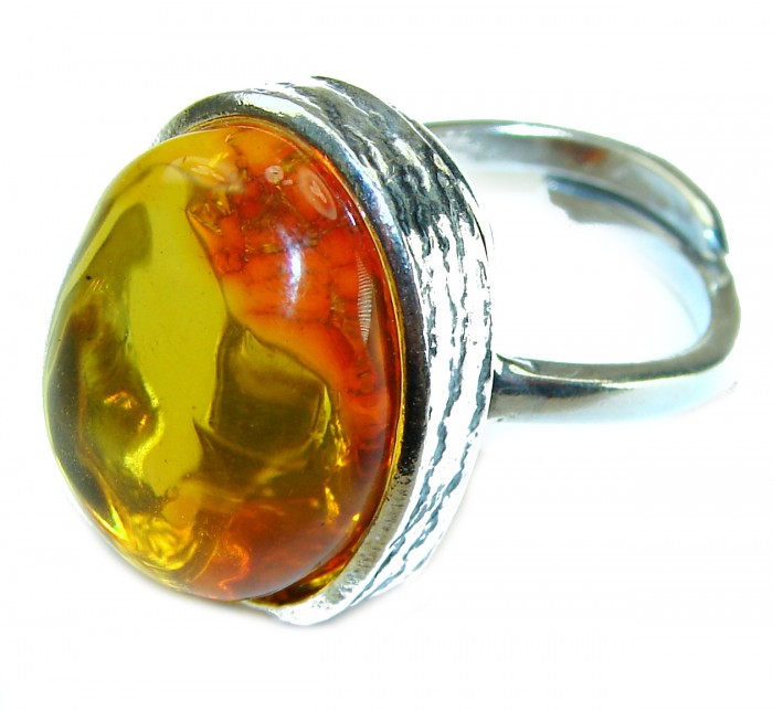 Beauty of the Sea natural Baltic Amber .925 Sterling Silver handcrafted ring; s. 8 adjustable - photo 1