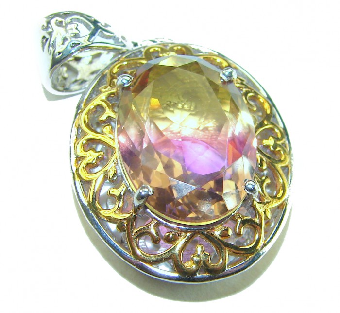 Deluxe oval cut 12.5 carat Ametrine 18K Gold over .925 Sterling Silver handmade Pendant - photo 3