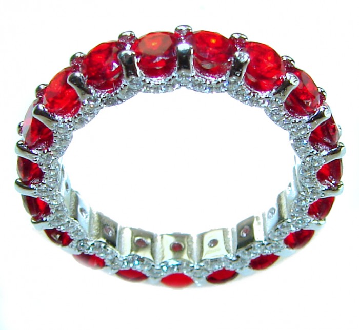 Bella Rosa Natural 6.4 carat Ruby .925 Sterling Silver handmade Eternity Ring size 6 - Side view of Bella Rosa Natural Ruby Sterling Silver ring.