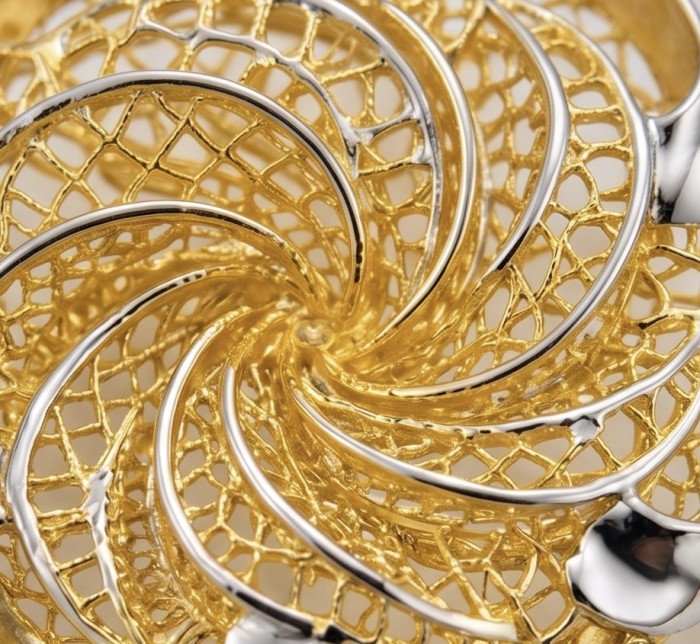 Dubai Style - .925 Sterling Silver dipped in 22K Gold handmade Earrings - Close-up of intricate gold-plated silver jewelry design