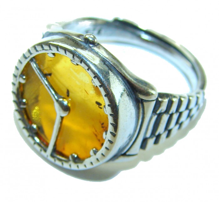 It's 4 O'Clock Somewhere Watch Authentic Baltic Amber .925 Sterling Silver handcrafted ring; s. 7 adjustable - photo 1