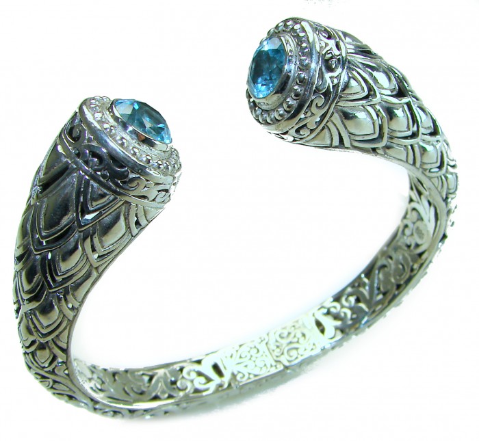 Bali Legacy 49.5 grams authentic 8.9 carat Swiss Blue topaz Floral Bracelet in .925 Sterling Silver handcrafted bracelet - photo 4