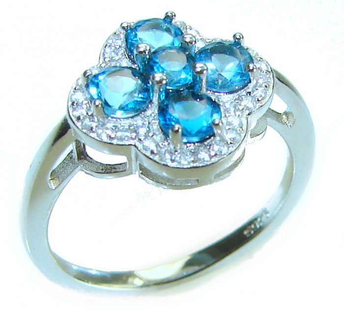 7.5 carat Fancy cut Swiss Blue Topaz .925 Sterling Silver handmade Ring size 8 - photo 3