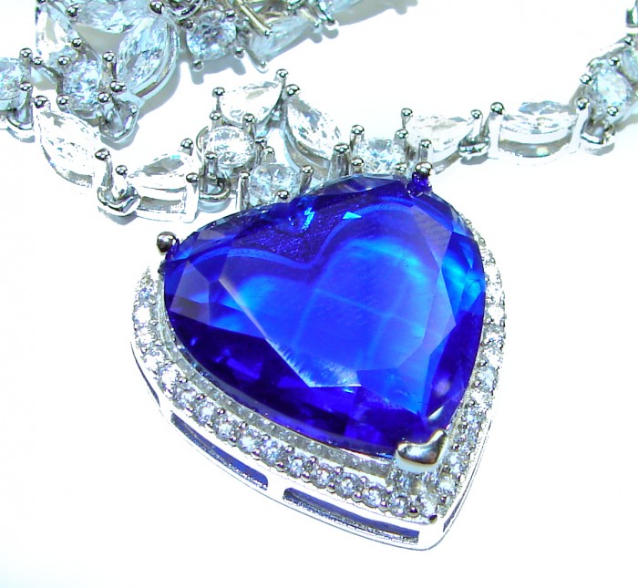 Titanic - Heart of The Ocean Necklace ~ 30.5 Ct Blue Sapphire Necklace In 925 Sterling Silver necklace - photo 4