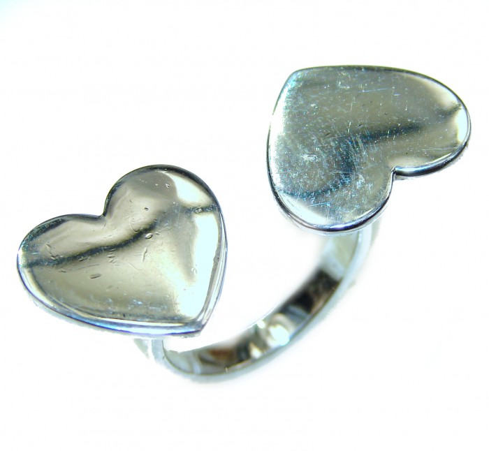 Spectacular 2 Hearts .925 Sterling Silver handmade ring size 5 - photo 1