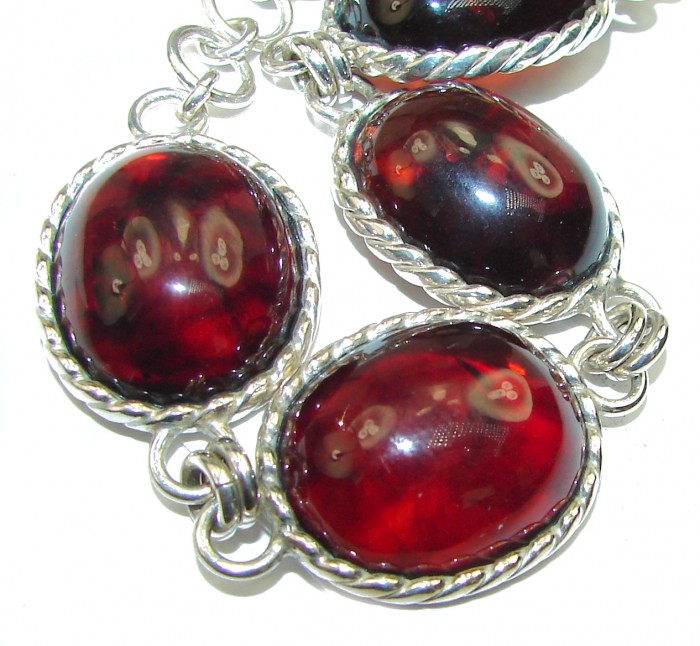 Large Beautiful Dark Cognac Amber .925 Sterling Silver handcrafted Bracelet - photo 2