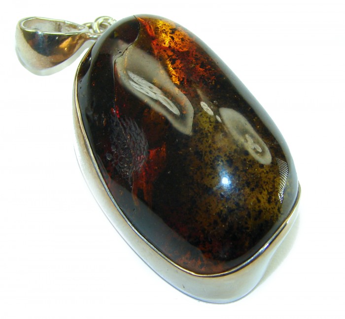 Large Authentic Baltic Amber .925 Sterling Silver handmade Pendant - photo 3
