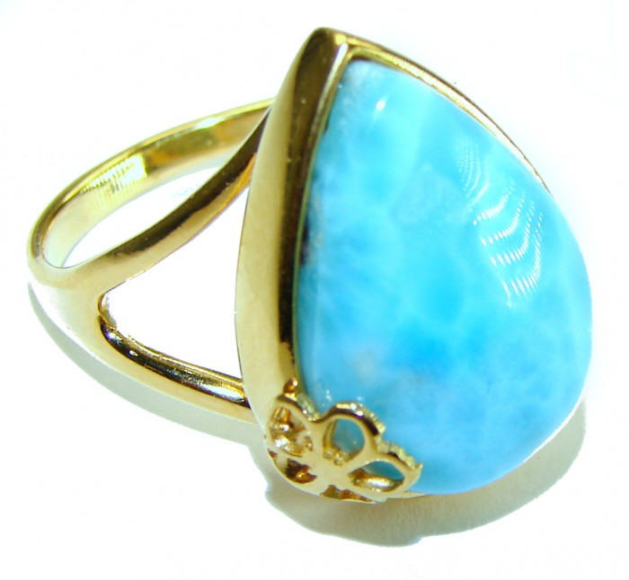 Precious authentic Larimar 18K Gold over .925 Sterling Silver handmade ring size 9 1/4 - photo 3