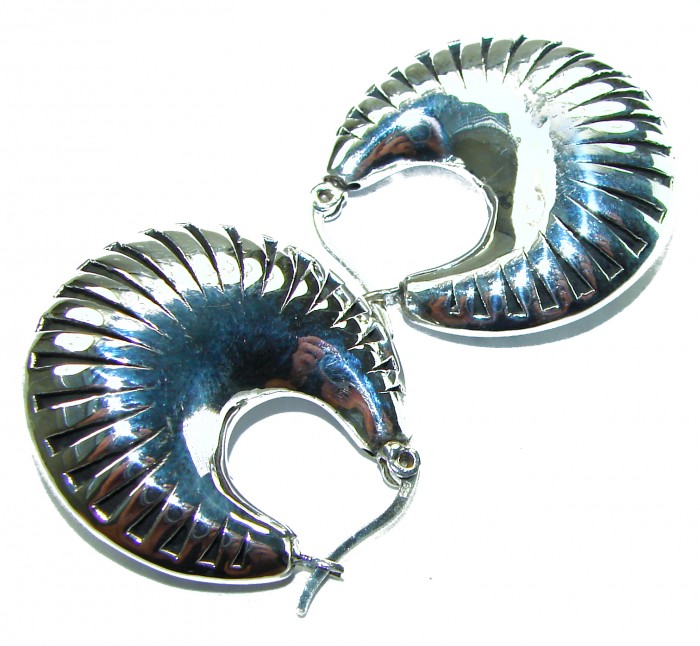 Highly Polished Fancy Modern design .925 Sterling Silver Italy made Earrings - Highly polished sterling silver earrings, side view, modern design.