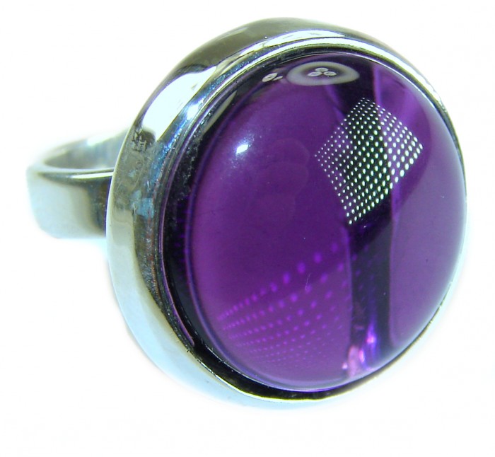 Purple Moon Amethyst .925 Sterling Silver Handcrafted Large Ring size 7 ADJUSTABLE - Purple Moon Amethyst ring .925 Sterling Silver, stone close-up view