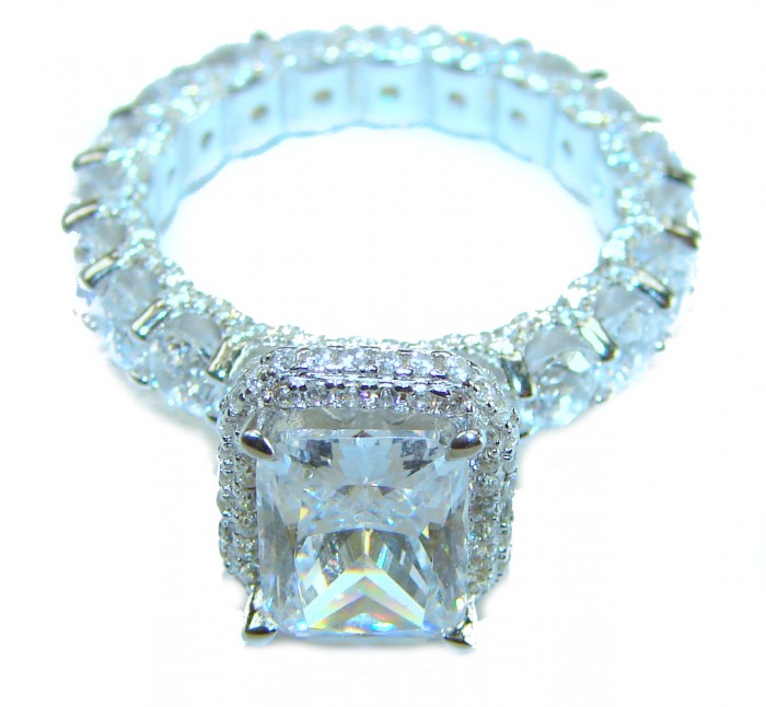 8.8 carat White Topaz .925 Sterling Silver brilliantly handcrafted ring s. 7 - Top view of 8.8 carat White Topaz ring in .925 Sterling Silver.