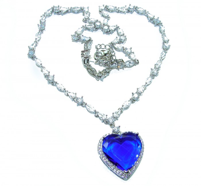 Titanic - Heart of The Ocean Necklace ~ 30.5 Ct Blue Sapphire Necklace In 925 Sterling Silver necklace - photo 6