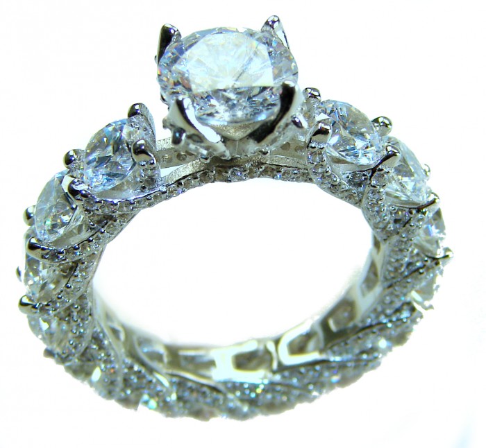Pure Celestial Energy Natural 12.4 carat White Topaz .925 Sterling Silver handmade Statement Ring size 7 1/4 - Side view of 12.4 carat White Topaz .925 silver ring, detail close-up