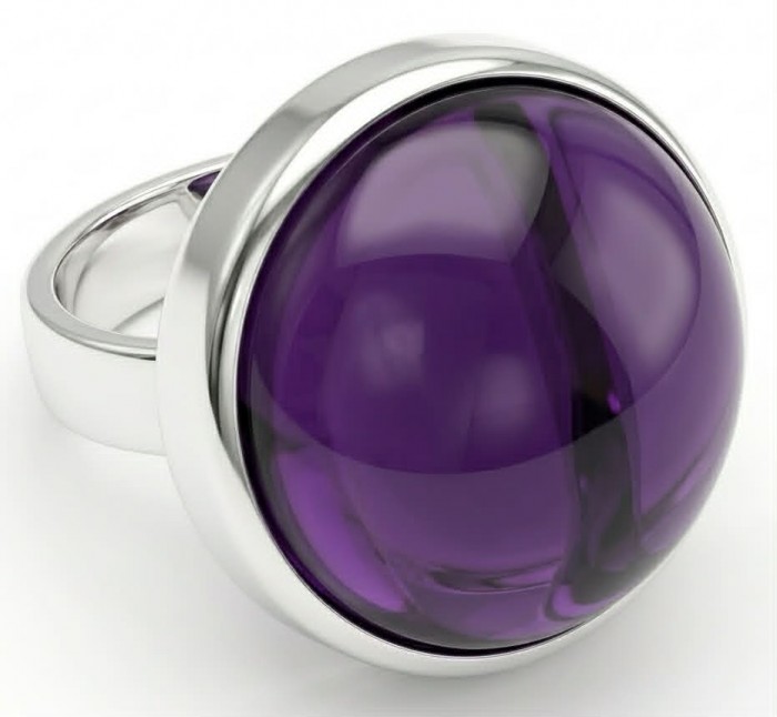 Purple Royalty 20.5 carat Amethyst .925 Sterling Silver Handcrafted Ring size 7 adjustable - Close-up of Purple Royalty Amethyst ring in sterling silver setting