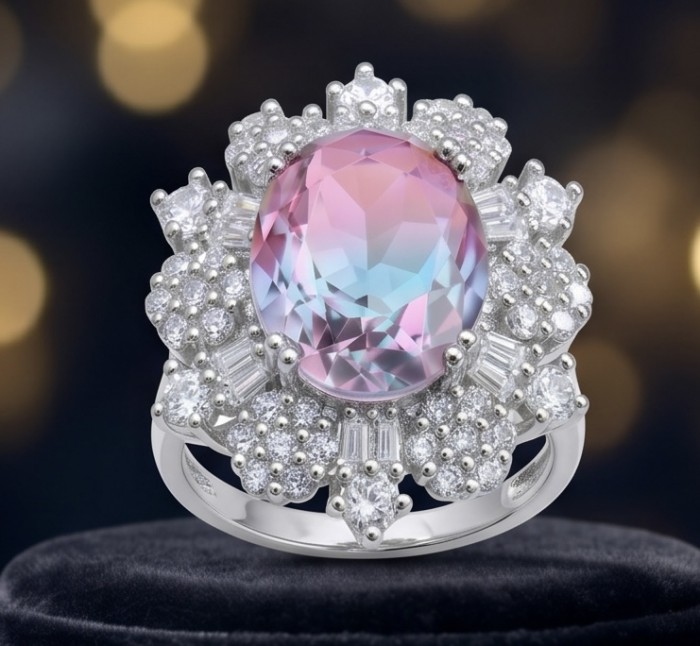 7.8 carat Alexandrite .925 Sterling Silver Perfectly handcrafted Ring s. 8 1/4 - Close-up of a 7.8 carat Alexandrite ring in .925 Sterling Silver.