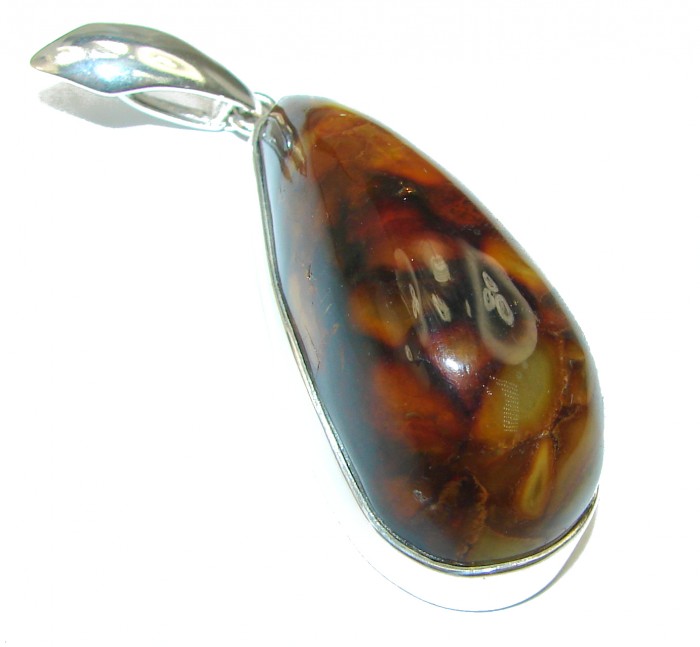 Huge Baltic Amber .925 Sterling Silver handmade Pendant - photo 2