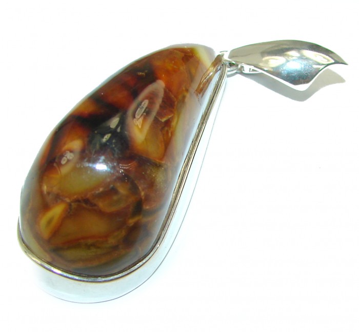 Huge Baltic Amber .925 Sterling Silver handmade Pendant - photo 1
