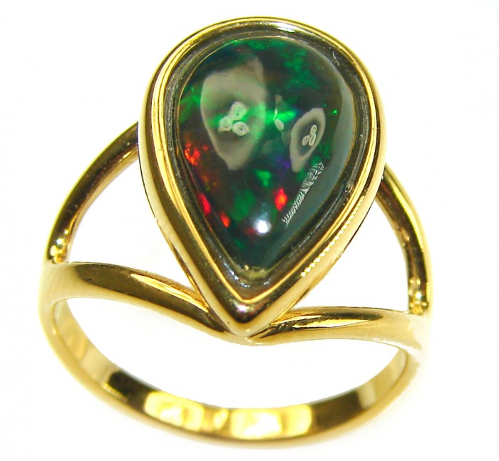 A Milky Way Genuine 10.9 carat Black Opal 18K Gold over .925 Sterling Silver handmade Ring size 6 1/2 - photo 2