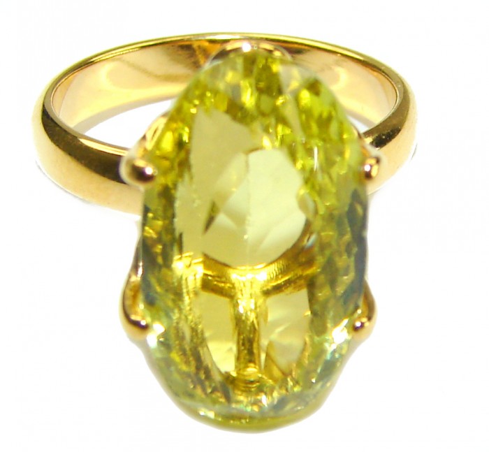 10.8 carat Genuine Lemon Quartz 14K Gold over .925 Sterling Silver handcrafted ring size 7 - photo 2