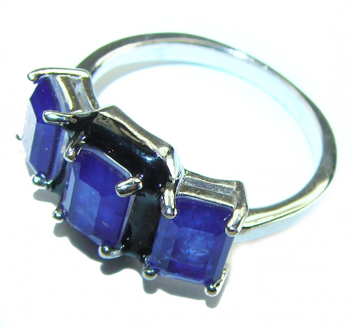 Art Deco 6.8 carat Sapphire black enamel .925 Sterling Silver handcrafted Ring size 7 - photo 1