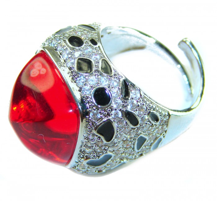 Wild at Heart authentic 11.5 carat Red Topaz .925 Silver handcrafted Statement Ring s. 7 - Side view of Wild at Heart 11.5 carat Red Topaz .925 Silver ring