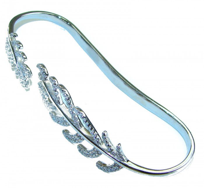 Fancy White Topaz .925 Sterling Silver handcrafted Statement Italy made Bracelet - Side view of sterling silver bracelet with white topaz accents.