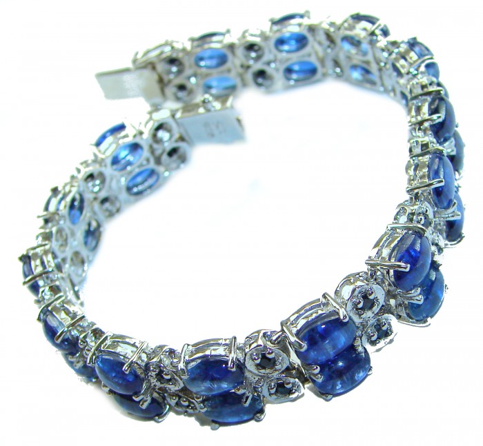 Real Gift of Nature 55.5 carat African Kyanite .928 Sterling Silver handcrafted Bracelet - Blue gemstone bracelet, side view, sterling silver setting with clasp.