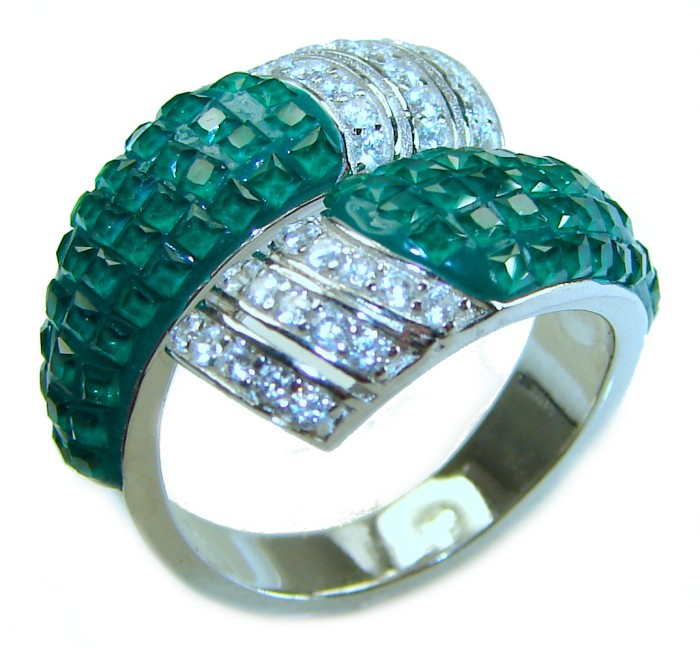 Authentic Emerald .925 Sterling Silver handmade Statement Ring size 6 1/2 - photo 3