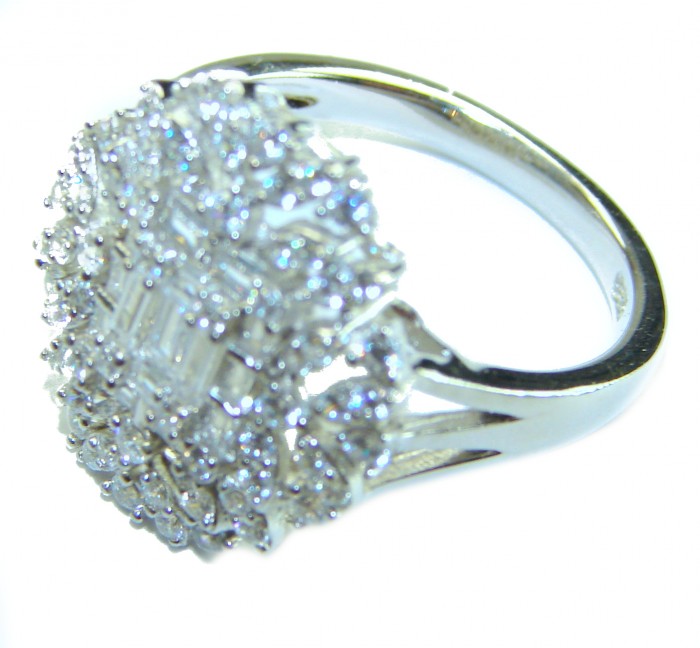 8.8 carat White Topaz .925 Sterling Silver brilliantly handcrafted ring s. 8 - Side view of 8.8 carat white topaz ring in .925 sterling silver.