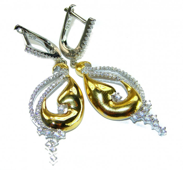 Elegance 4.2 carat White Topaz 14K Gold over .925 Sterling Silver handcrafted Earrings - Close-up of Elegance earrings, 14K gold over .925 sterling silver, white topaz.