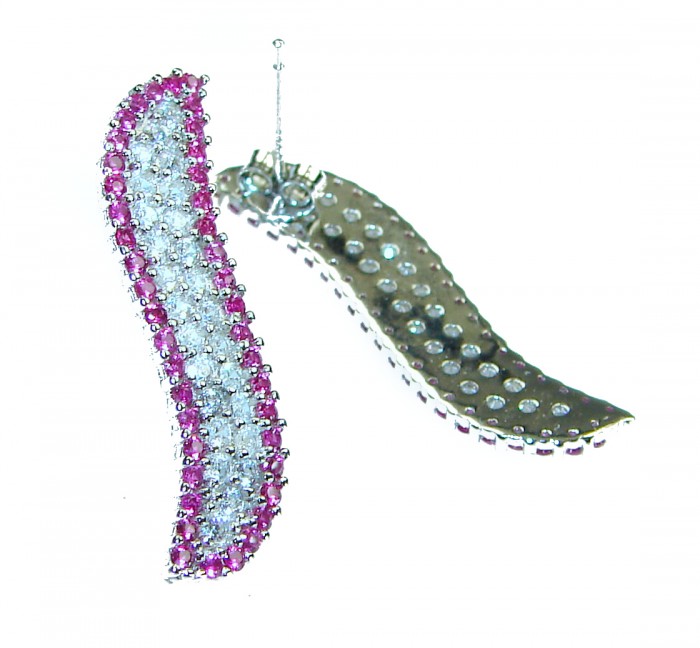 2.2 carat Ruby .925 Sterling Silver handcrafted earrings - Side view of 2.2 carat Ruby and Sterling Silver handcrafted earrings