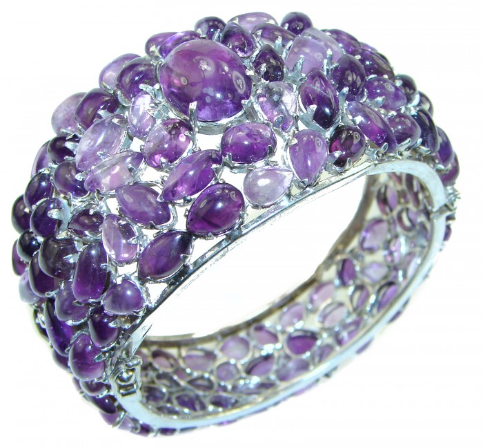 Lavishly Abundant - Huge Spectacular 205 carat authentic Amethyst .925 Sterling Silver handmade bangle Bracelet - photo 1