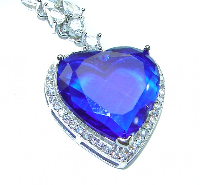 Titanic - Heart of The Ocean Necklace ~ 30.5 Ct Blue Sapphire Necklace In 925 Sterling Silver necklace - photo 4
