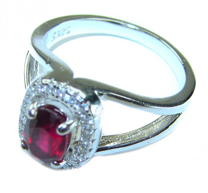 Natural 2.5 carat Ruby .925 Sterling Silver handmade Statement Ring size 6 - Ruby ring in .925 sterling silver, side view close-up.
