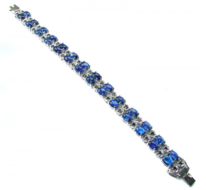 Real Gift of Nature 55.5 carat African Kyanite .928 Sterling Silver handcrafted Bracelet - Bracelet side view with blue gemstones and silver accents