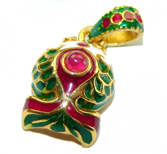 Red Fish Enamel 18K Gold over .925 Sterling Silver handmade Pendant - photo 3