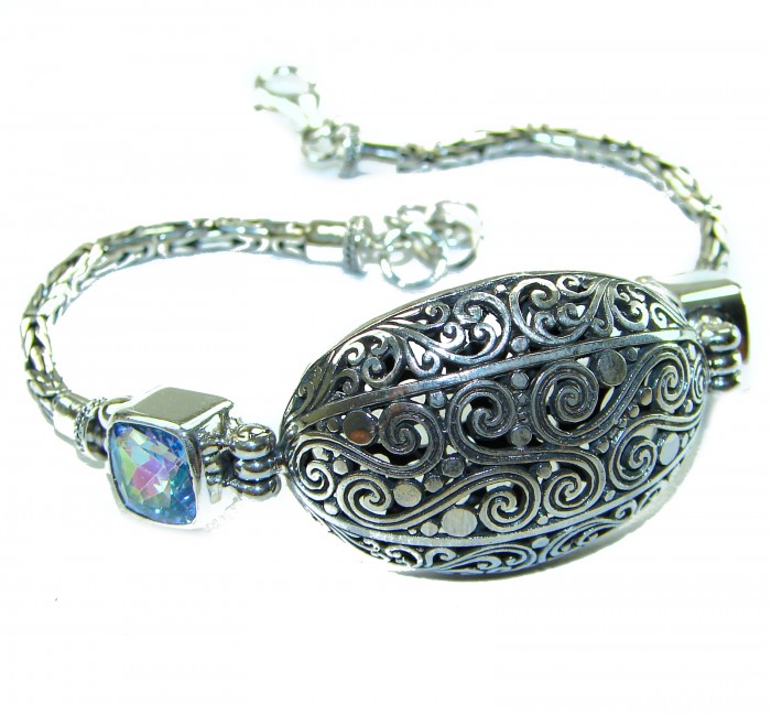 Bali Legacy 8.5 carat authentic Swiss Blue Topaz Floral Bracelet in .925 Sterling Silver - photo 2