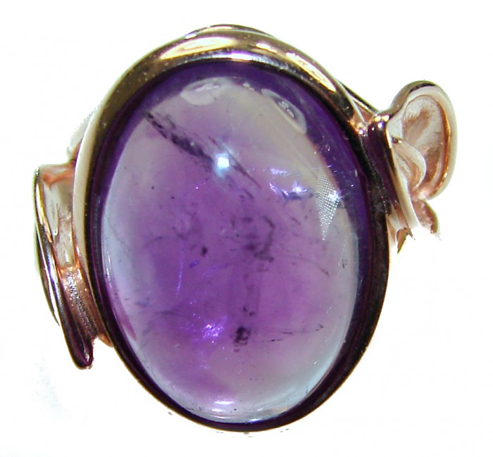 Purple Full Moon authentic 18.5 carat Amethyst 14K Gold over .925 Sterling Silver Handcrafted Large Ring size 7 - Close-up of 18.5 carat amethyst in 14K gold setting