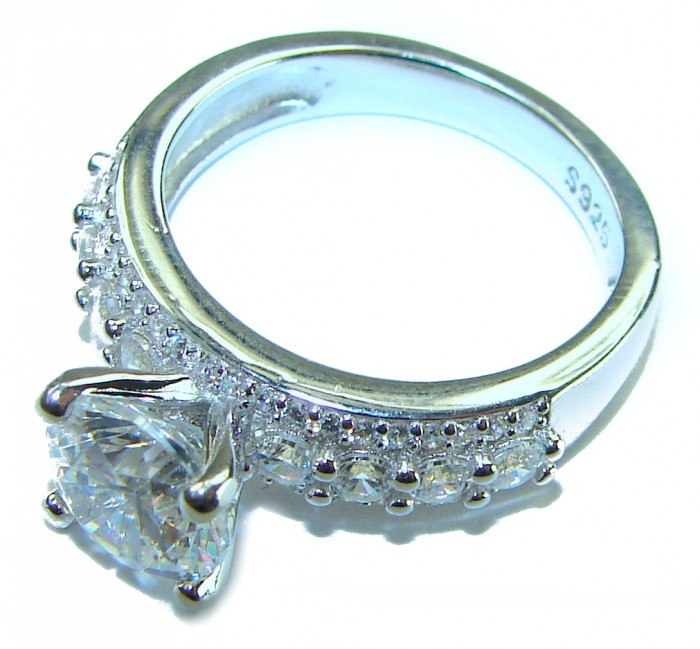 Princess cut 3.8 carat White Topaz .925 Sterling Silver brilliantly handcrafted ring s. 6 - Side view of princess cut 3.8 carat white topaz ring in .925 sterling silver