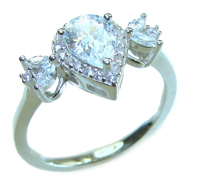 4.8 carat White Topaz .925 Sterling Silver brilliantly handcrafted stack ring s. 6 1/4 - Pear-shaped white topaz ring, side view, sterling silver setting.
