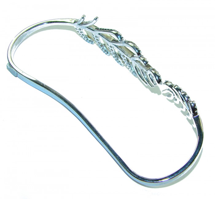 Fancy White Topaz .925 Sterling Silver handcrafted Statement Italy made Bracelet - Side view of handcrafted white topaz .925 sterling silver bracelet.