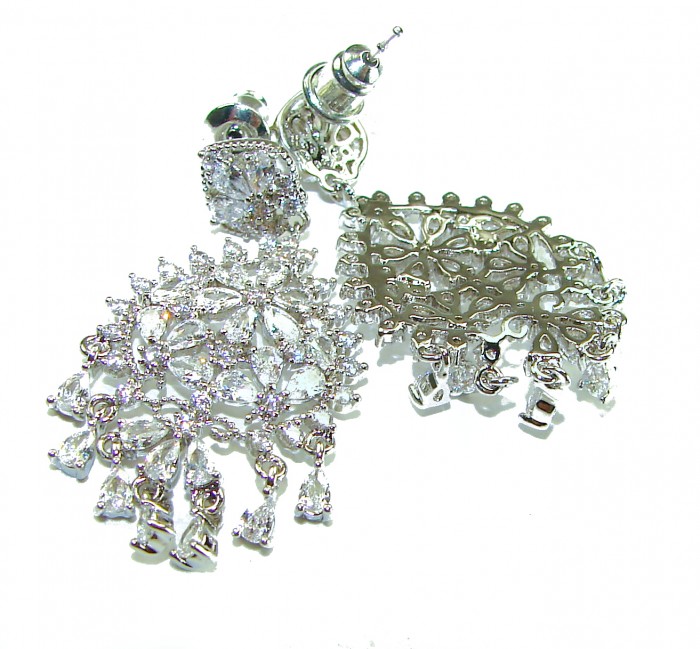 Allure Natural 10.2 carat White Topaz .925 Sterling Silver handcrafted earrings - Elegant white topaz earrings, front and back view, sterling silver.