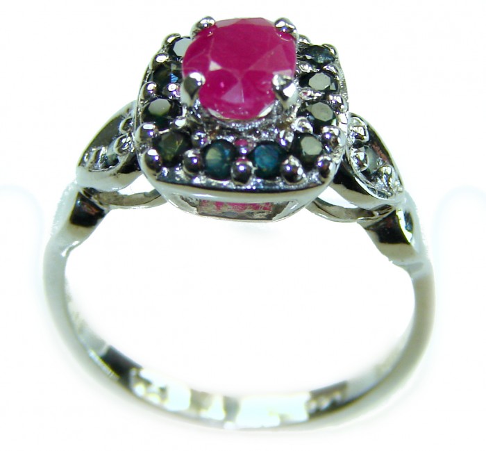 4.6 ctw Ruby .925 Sterling Silver handcrafted Statement Ring size 7 - Side view of 4.6 ctw Ruby .925 Sterling Silver handcrafted ring.