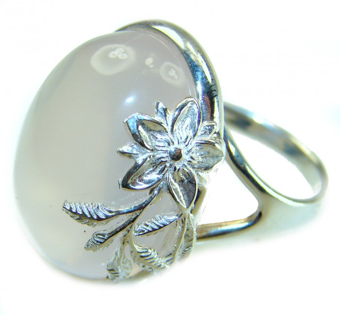 Vintage Design - Brazilian Rose Quartz 28.5 carat 18K Gold over .925 Sterling Silver handcrafted Ring size 8 - Close-up of vintage design ring with Brazilian rose quartz stone.