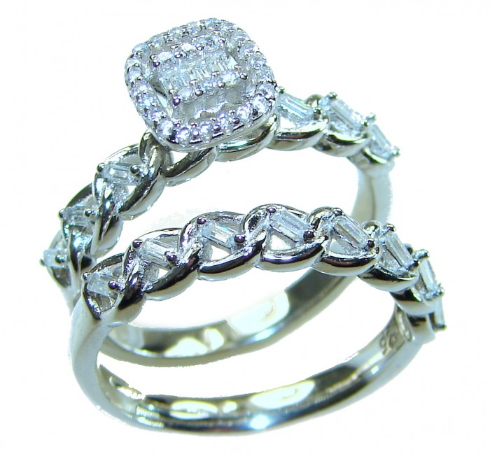 Aphrodite - 5.6 carat White Topaz .925 Sterling Silver handcrafted stack up ring size 8 - Two silver and topaz rings in a stacked front angle view.
