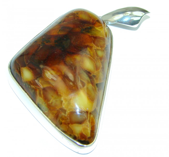 Huge Baltic Amber .925 Sterling Silver handmade Pendant - photo 1