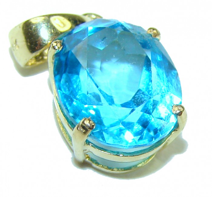 Precious REAL 14K yellow Gold genuine 4.87 carat Swiss Blue Topaz Pendant - photo 2