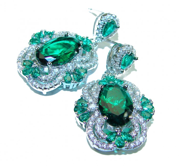 Very Unique 8.6 carat Chrome Diopside Rhodium over .925 Sterling Silver handcrafted earrings - photo 3