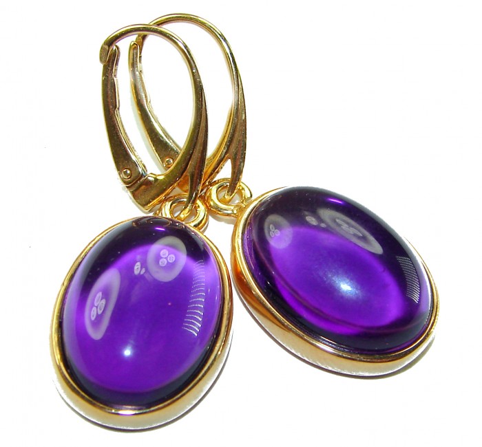 Lavender Fields 10.2 carat Amethyst 14K Gold over .925 Sterling Silver handcrafted earrings - Close-up of Lavender Fields Amethyst earrings, 14K gold over sterling silver