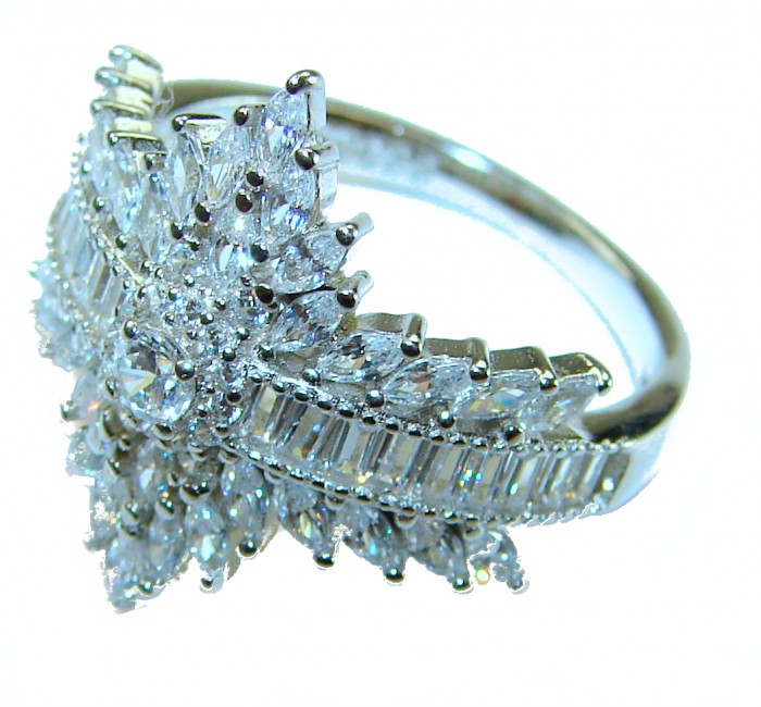 8.8 carat White Topaz .925 Sterling Silver brilliantly handcrafted ring s. 8 1/4 - Side view of 8.8 carat white topaz ring in .925 sterling silver.